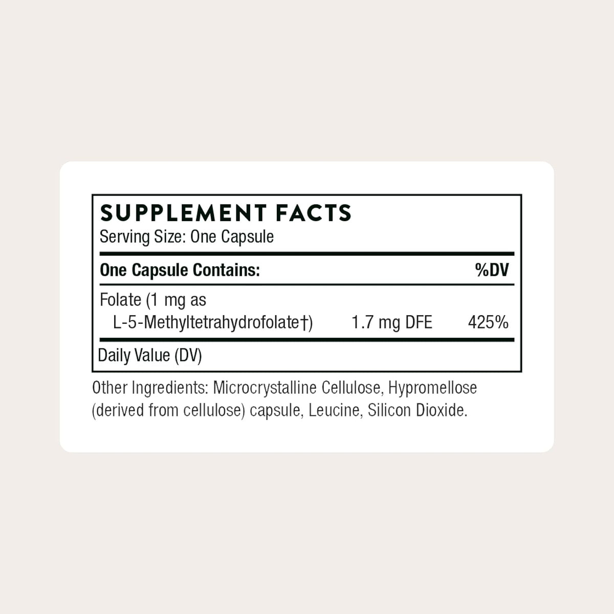 THORNE 5-MTHF 1 mg, Active Methylfolate Vitamin B9 Supplement, 90 Capsules
