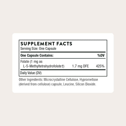 THORNE 5-MTHF 1 mg, Active Methylfolate Vitamin B9 Supplement, 90 Capsules