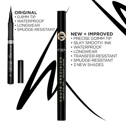 L'Oreal Paris Haute Precision Waterproof Liquid Eyeliner, Smudge-Proof Eye Liner with Micro-Tip, for up to 28HR Eye Makeup Wear, 010 Black Silk