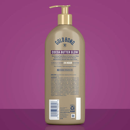 Gold Bond Cocoa Butter Glow Daily Hydrating Lotion for Dry Skin, 24 oz | Daily Hydrating Lotion, Cocoa Shea Butter & Coconut Oil, Exfoliating and Moisturizing Lotion, 24hr hydration, Body Lotion