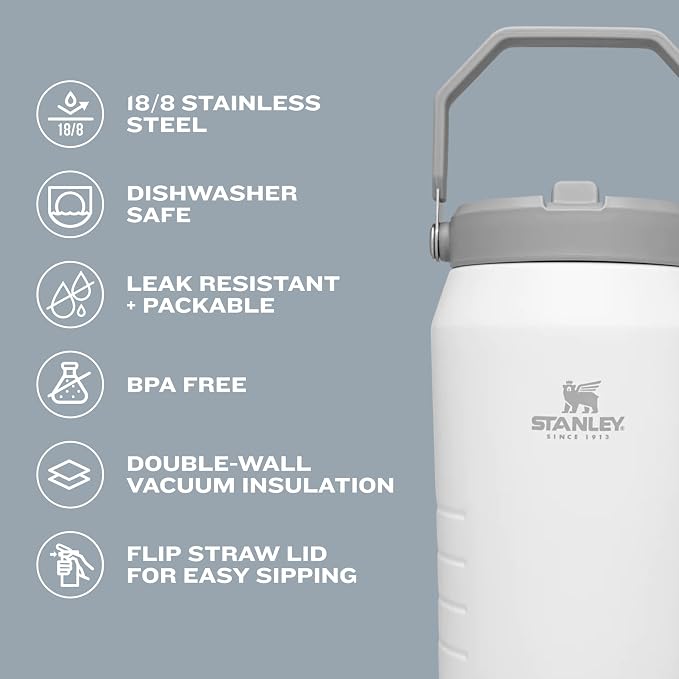 Stanley IceFlow Flip Straw Jug with Handle 64 oz| Twist On Lid and Flip Up Straw | Leak Resistant for Travel and Sports | Insulated Stainless Steel | BPA-Free | Rose Quartz