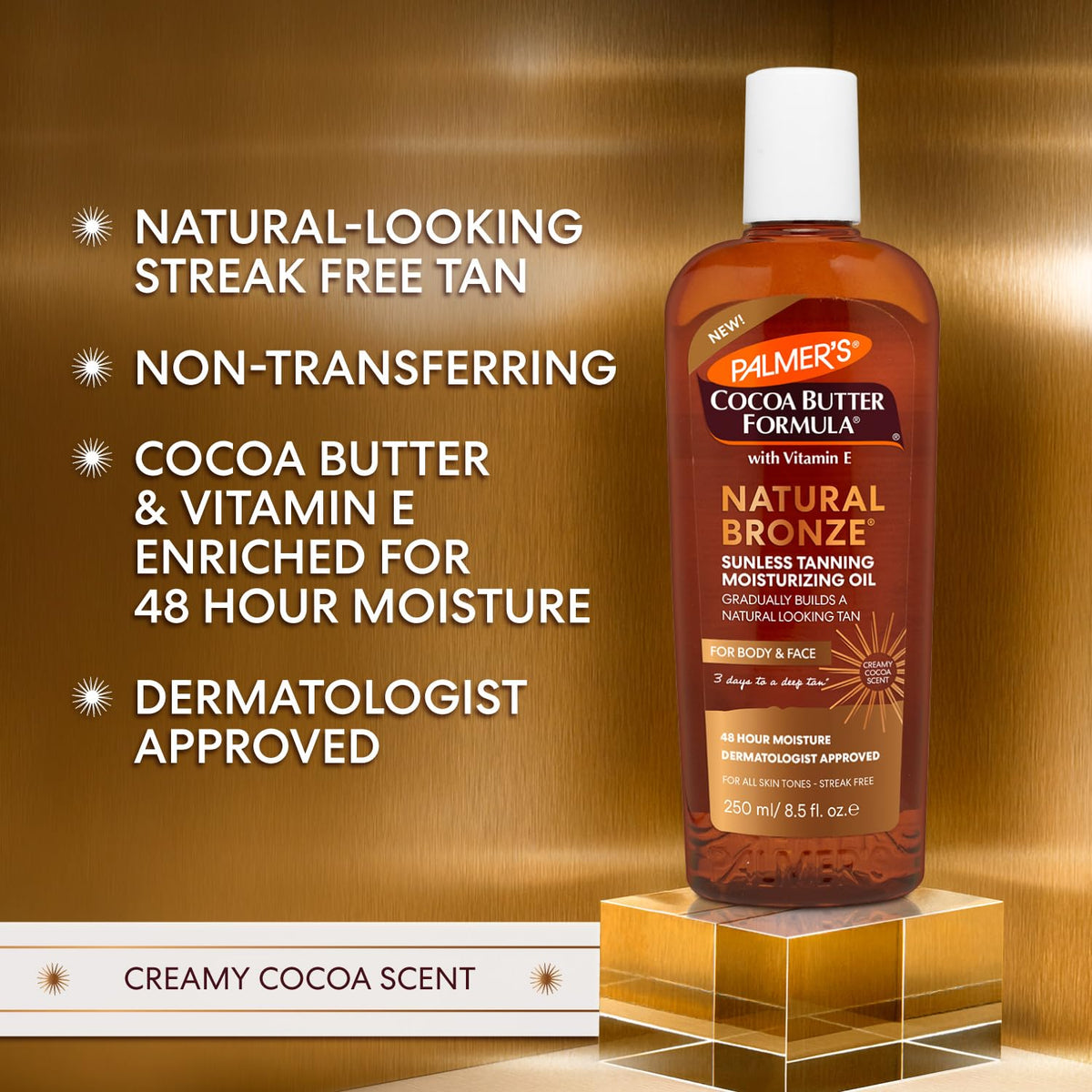 Palmer’s Cocoa Butter Formula, Natural Bronze Sunless Tanning Moisturizing Body Oil (8.5 fl oz), Face & Body Gradual Tanner, Buildable, Natural-Looking Tan in 3 Days, No Streak, 48-Hour Moisture