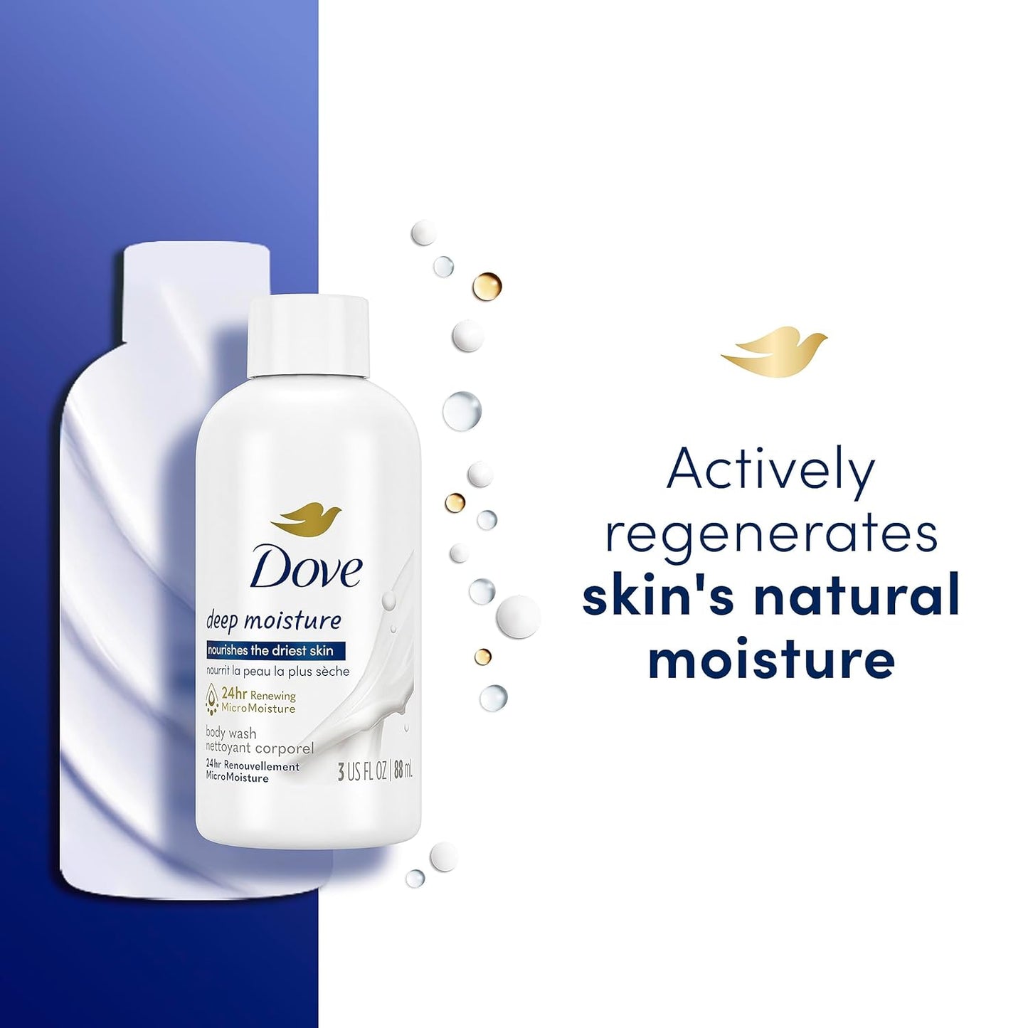 Dove Body Wash Deep Moisture for Dry Skin | 24hr Renewing MicroMoisture | Nourishes Driest Skin | 3 oz | Pack of 3