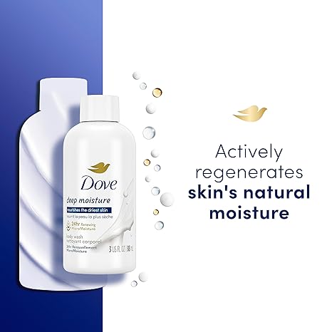 Dove Body Wash Deep Moisture for 24hr Lotion-Soft Skin Moisturizing Skin Cleanser with No Sulfates No Parabens 3 oz