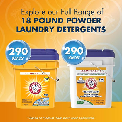 Arm & Hammer Powder Laundry Detergent, Professional Soap for Washing Clothes, 290 Loads, Free and Clear, Bulk 18lb Pail