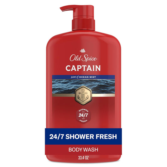 Old Spice Refreshing Body Wash for Men, 3X Defense, 24/7 Shower Fresh with Long Lasting Scent, Red Collection, Captain with Bergamot Scent, 33.4 oz