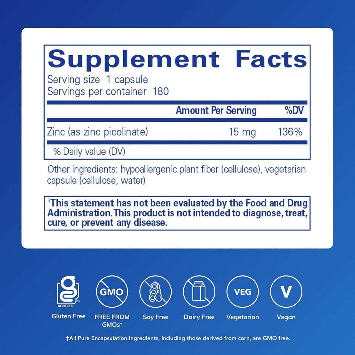 Pure Encapsulations Zinc 15 mg, 180 Capsules