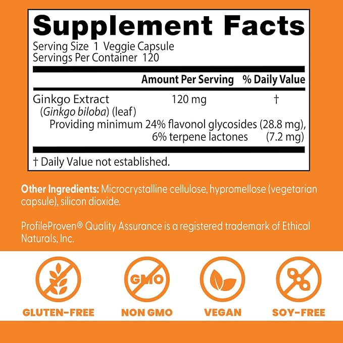 Doctor's Best Extra Strength Ginkgo Biloba Capsules 120 mg, 120 Veg Caps