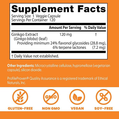 Doctor's Best Extra Strength Ginkgo Biloba Capsules 120 mg, 120 Veg Caps