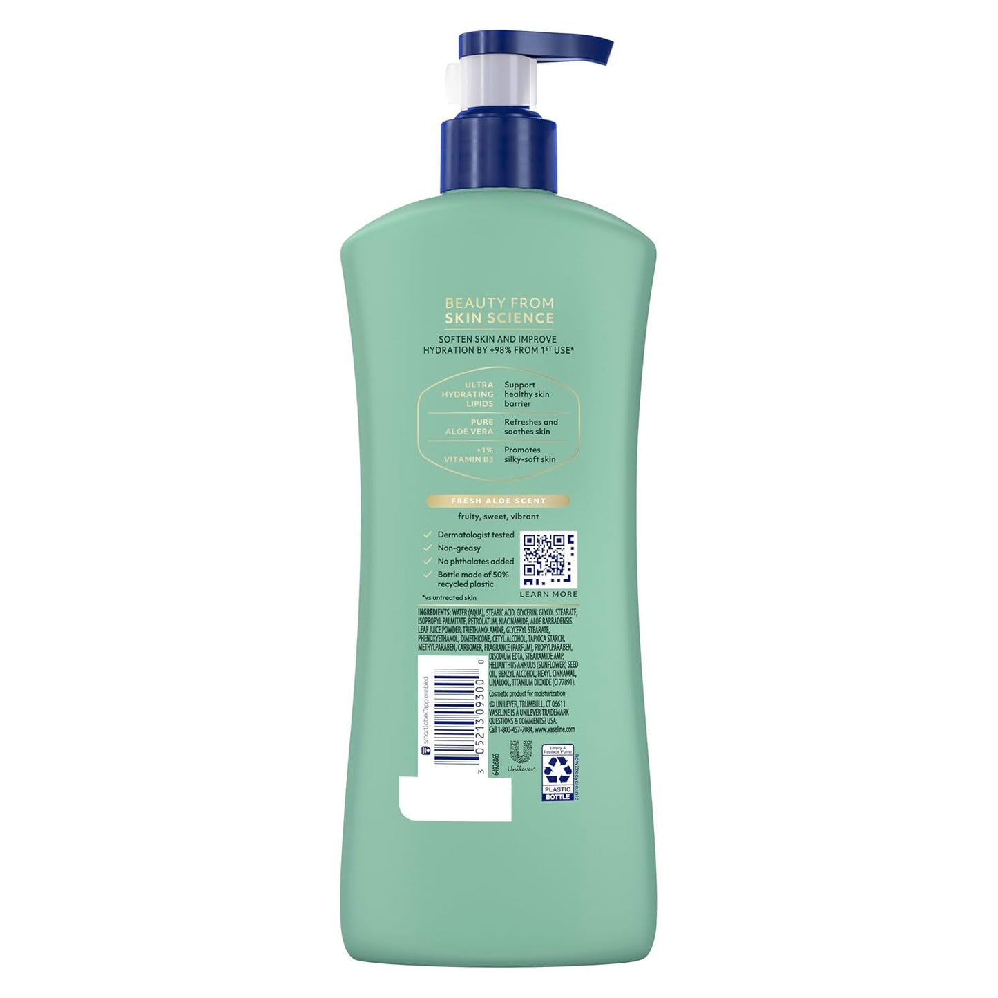 Vaseline Soothing Hydration Body Lotion Soothing Hydration for Dry Skin with Ultra-Hydrating Lipids + 1% Aloe Vera Extract to Refresh Dehydrated Skin 20.3 Fl oz
