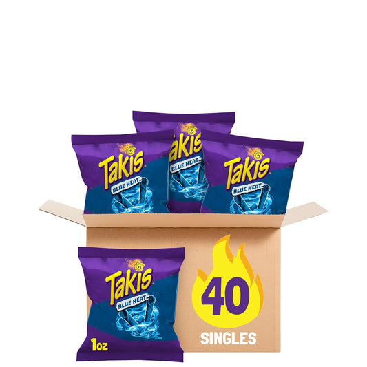 Takis Blue Heat Rolled Tortilla Chips Multipack, 40 Count | Extremely Spicy Hot Chili Pepper Flavor, 1oz Individual Bags for Snacking and Lunchboxes