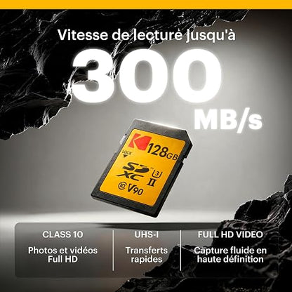 Kodak SDXC 256GB UHS-II U3 V90 Ultra Pro Memory Card - Up to 300MB/s Read Speed and 270MB/s Write Speed