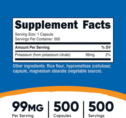 Nutricost Potassium Citrate 99mg, 500 Capsules (Pack of 2)