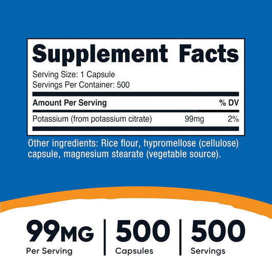 Nutricost Potassium Citrate 99mg, 500 Capsules (Pack of 2)