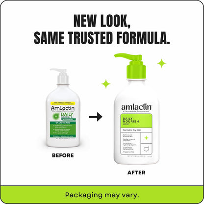 AmLactin Daily Nourish Therapeutic Body Lotion for Dry Skin - No-Scrub Exfoliator and Moisturizer 12% Lactic Acid Lotion,14.1 oz (Packaging May Vary),(Pack of 2)