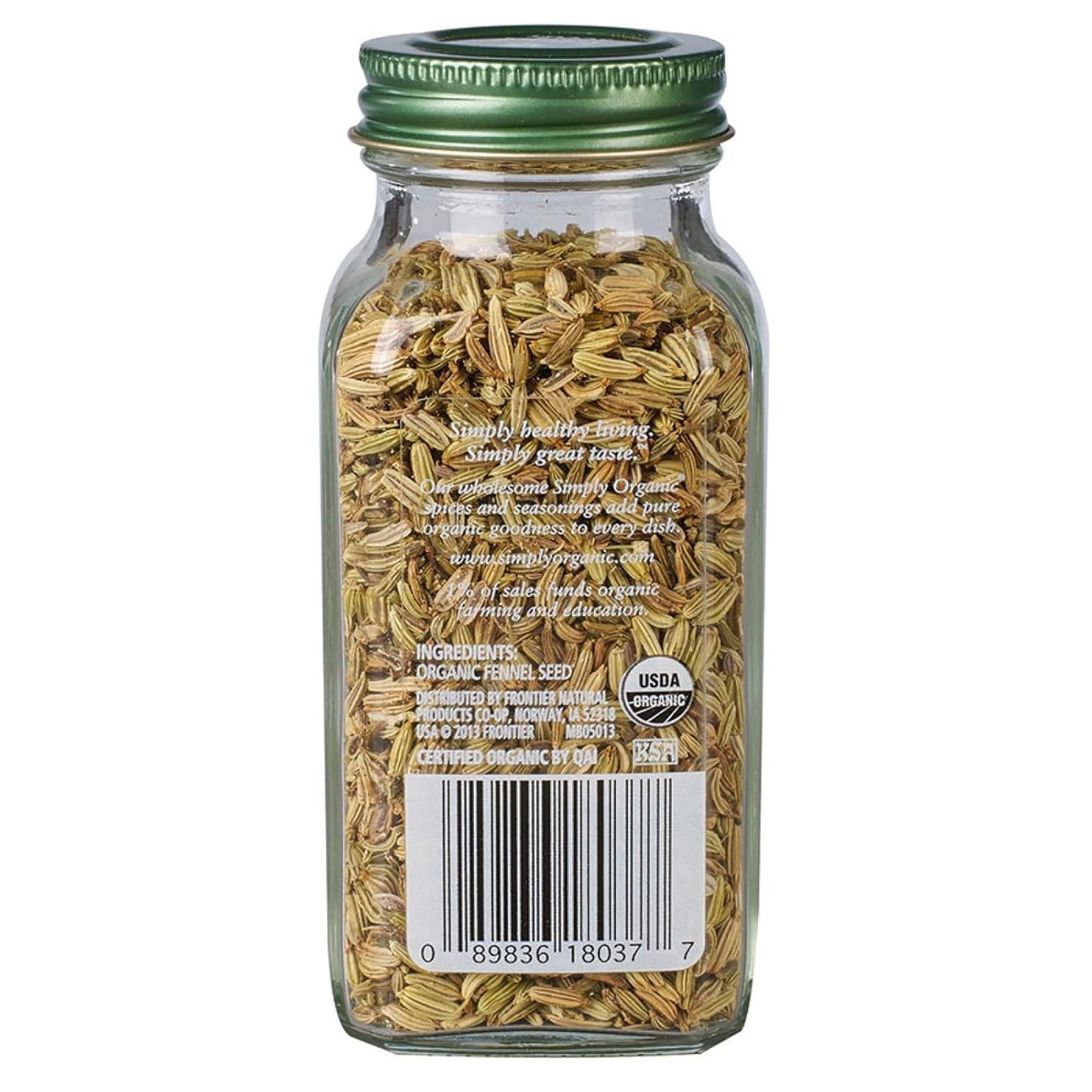 Simply Organic Whole Fennel Seed, 1,90 oz, Mild Sweet Flavor, Aromatic, Reminiscent of Licorice, Kosher (Pack of 2)