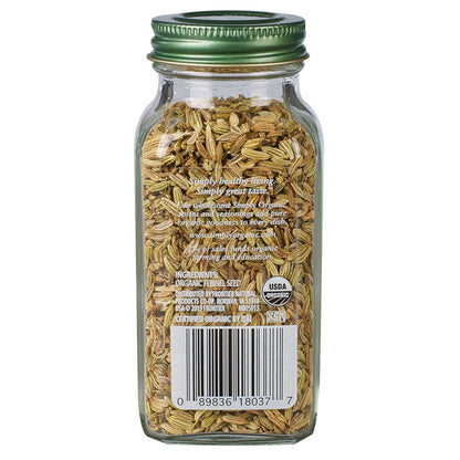 Simply Organic Whole Fennel Seed, 1,90 oz, Mild Sweet Flavor, Aromatic, Reminiscent of Licorice, Kosher (Pack of 2)