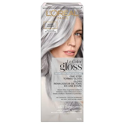 L’Oreal Paris Le Color Gloss One Step In-Shower Toning Hair Gloss, Neutralizes Brass, Conditions & Boosts Shine, Silver, 4 Ounce
