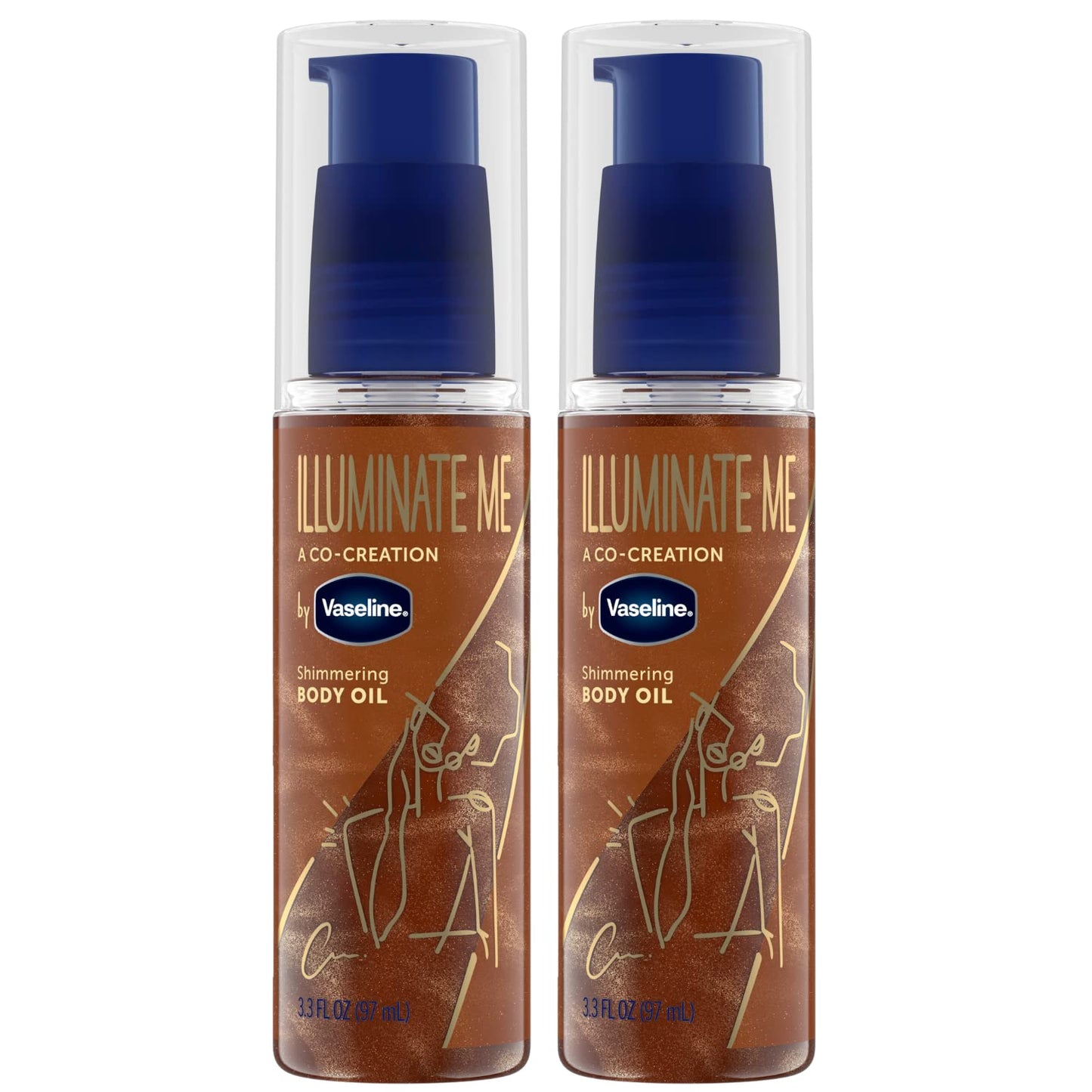 Vaseline Illuminate Me Shimmering Body Oil 3, Travel-Friendly 2-Pack – Glow Up Essentials for Melanin-Rich Skin, 3.3 Oz Ea