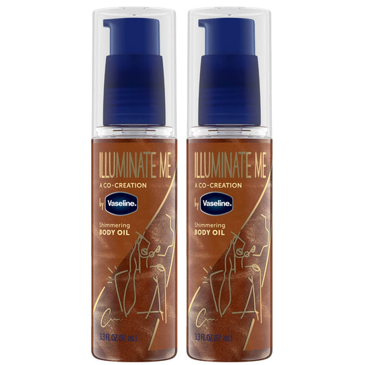 Vaseline Illuminate Me Shimmering Body Oil 3, Travel-Friendly 2-Pack – Glow Up Essentials for Melanin-Rich Skin, 3.3 Oz Ea