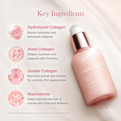 medicube Triple Collagen Serum 1.85 fl.oz - Nourish dull skin with Triple Collagen Complex - A lightweight serum with Niacinamide and Hyaluronic Acid - Korean Skincare (Pack of 3)