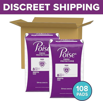 Poise Incontinence & Postpartum Pads for Bladder Leaks, 4 Drop Moderate Absorbency, Long Length, 108 Count, Packaging May Vary