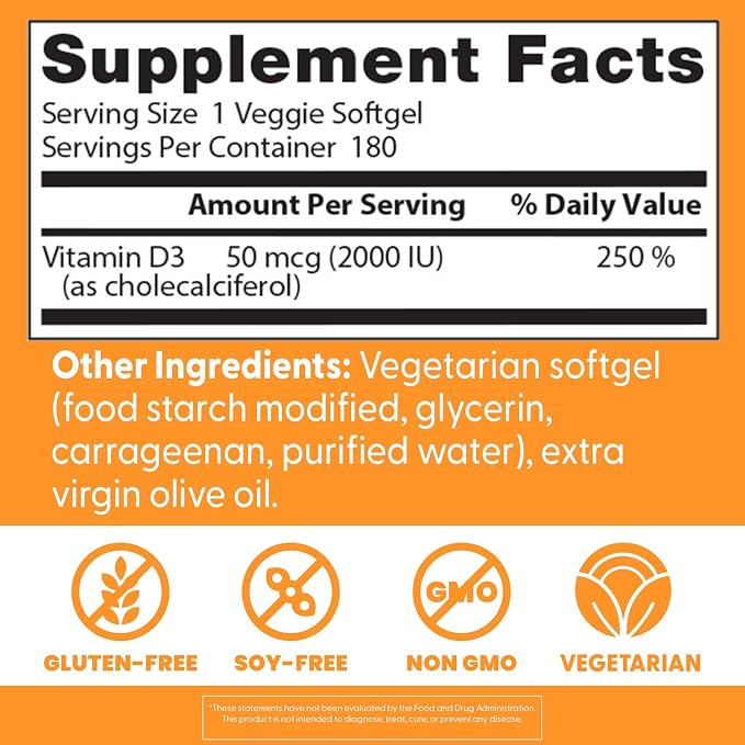 Doctor's Best Vitamin D3 2000 IU Softgels, VIT D 3, 180 Veggie Softgels