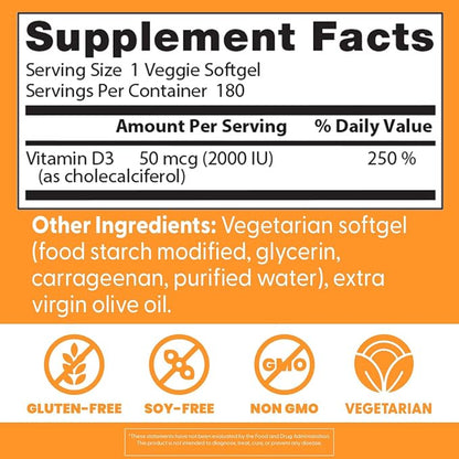 Doctor's Best Vitamin D3 2000 IU Softgels, VIT D 3, 180 Veggie Softgels
