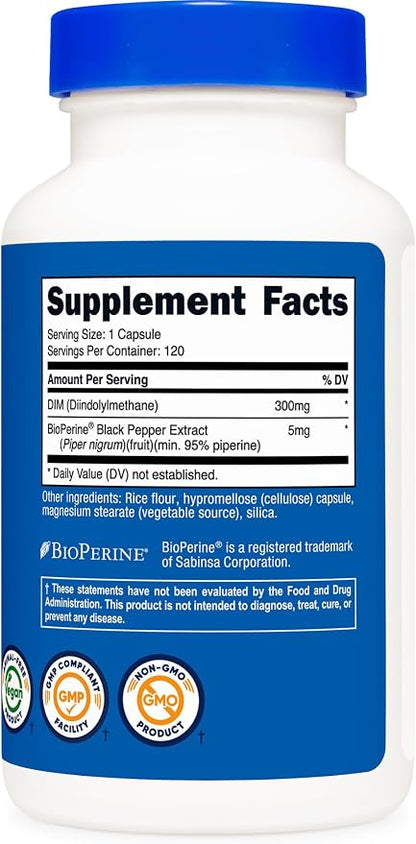 Nutricost DIM (Diindolylmethane) Plus BioPerine 300mg, 120 Vegetarian Capsules - Up to 4 Month Supply, Max Strength DIM Supplement (Pack of 2)