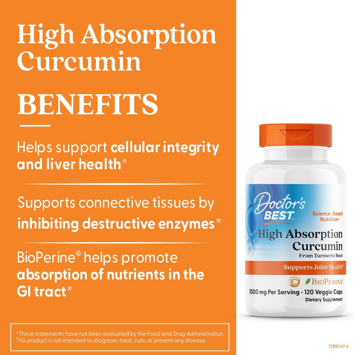 Doctor's Best Turmeric Curcumin Supplement 1000mg, 120 Veg Capsules