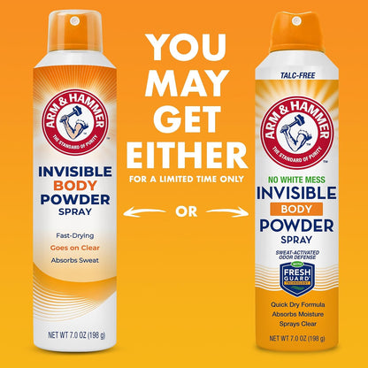Arm & Hammer Invisible Body Powder Spray, Clear Talc-Free Body Odor & Sweat Control for Men & Women, Spray Body Powder for Women and Men, Arm and Hammer Body Spray Powder, 7 Oz (1 Pack)