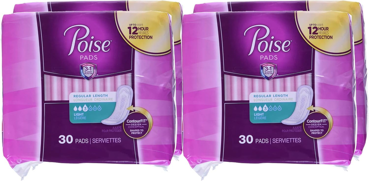 Poise Incontinence Pads & Postpartum Incontinence Pads, 3 Drop Light Absorbency, Regular Length, Packaging May Vary, 120 Count (Pack of 2)