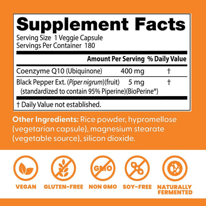 Doctor's Best High Absorption CoQ10 400mg with BioPerine, 180 Veg Capsules