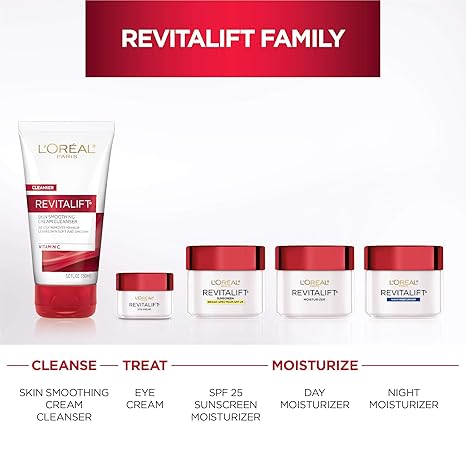 L'Oreal Paris Revitalift Daily Cream Cleanser, Gentle Makeup Remover Face Wash with Vitamin C 5 fl. oz (Pack of 2)
