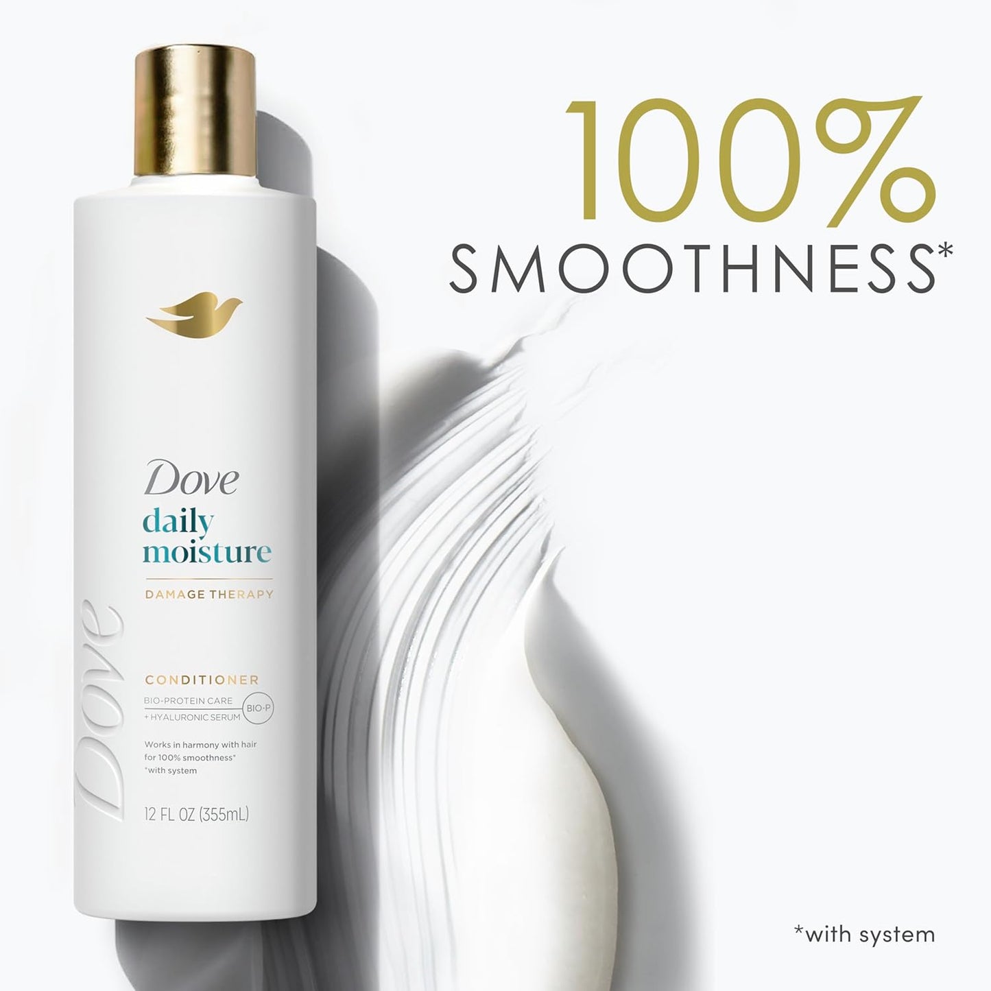 Dove Conditioner Daily Moisture Damage Therapy for Dry Hair with Bio-Protein Care Technology and Hyaluronic Serum 12 Fl Oz