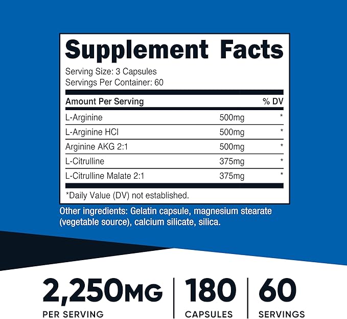Nutricost Nitric Oxide Booster 2250mg, 180 Capsules - 750mg Per Casule, 60 Servings - Gluten Free and Non-GMO (Pack of 2)