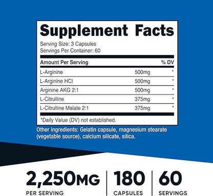 Nutricost Nitric Oxide Booster 2250mg, 180 Capsules - 750mg Per Casule, 60 Servings - Gluten Free and Non-GMO (Pack of 2)
