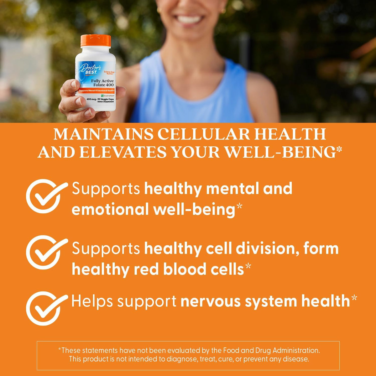 Doctor's BEST Folate Supplement 400 mcg, for Men & Women, 90 Veg Caps