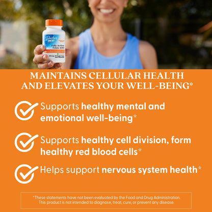 Doctor's BEST Folate Supplement 400 mcg, for Men & Women, 90 Veg Caps