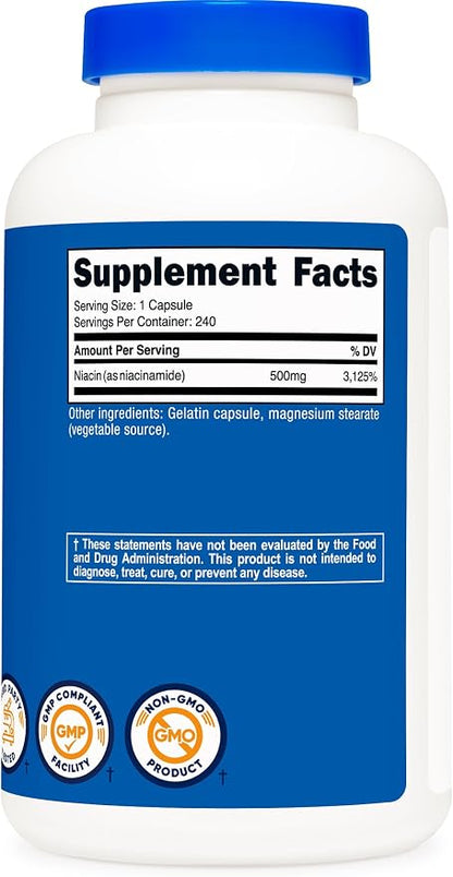 Nutricost Niacinamide (Vitamin B3) 500mg, 240 Capsules - Non-GMO, Gluten Free, Flush Free Vitamin B3 (Pack of 2)