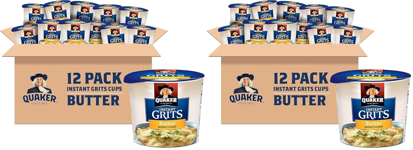 Quaker Instant Grits,Butter Flavor,Breakfast Cereal 1.48 Ounce,(Pack of 24)