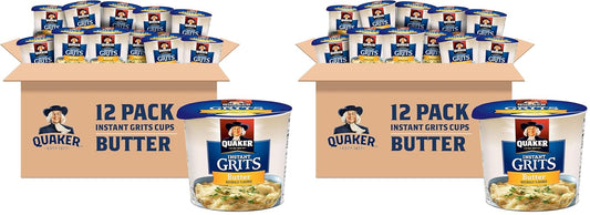 Quaker Instant Grits,Butter Flavor,Breakfast Cereal 1.48 Ounce,(Pack of 24)