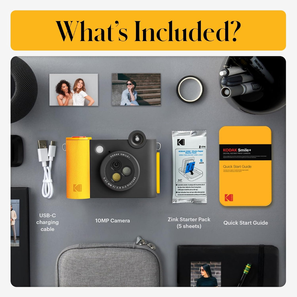 KODAK Smile+ Wireless Digital Instant Print Camera with Effect-Changing Lens, 2x3” Sticky-Backed Photo Prints, and Zink Printing Technology, Compatible with iOS and Android Devices - Black