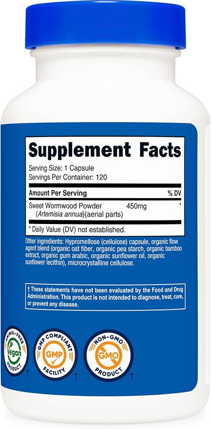 Nutricost Wormwood Capsules 450mg, 120 Capsules, Gluten-Free & GMO-Free