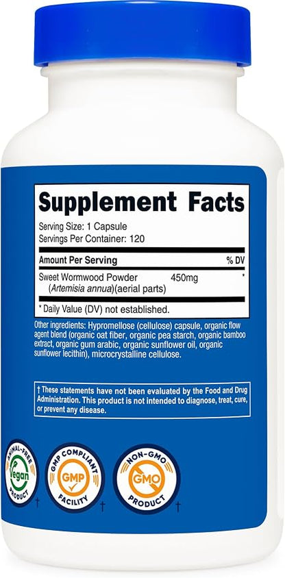 Nutricost Wormwood Capsules 450mg, 120 Capsules, Gluten-Free & GMO-Free