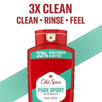 Old Spice Refreshing Body Wash for Men, High Endurance, 3X Defense, 24/7 Shower Fresh with Long Lasting Scent, Pure Sport Scent, 24 oz (Pack of 4)