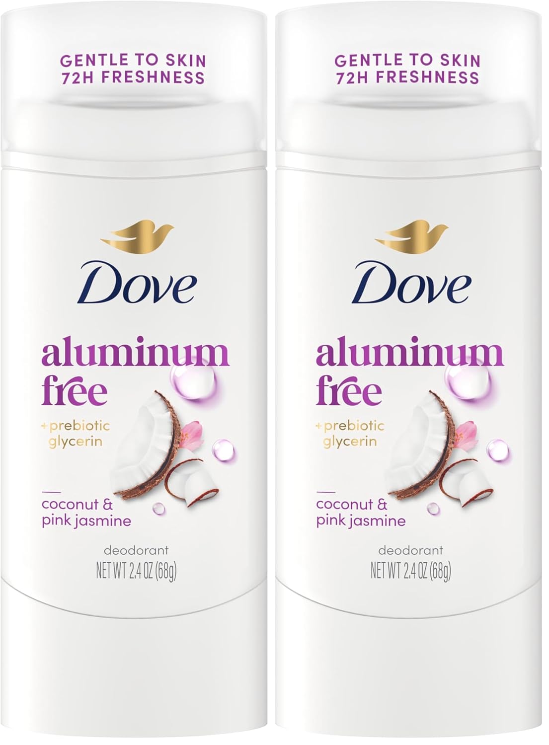 Dove Deodorant Stick for 72 Hour Odor Protection Coconut & Pink Jasmine Aluminum Free 2.4 oz (Pack of 2)