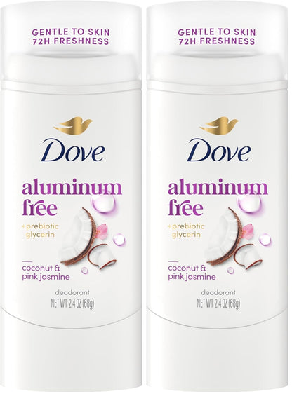 Dove Deodorant Stick for 72 Hour Odor Protection Coconut & Pink Jasmine Aluminum Free 2.4 oz (Pack of 2)