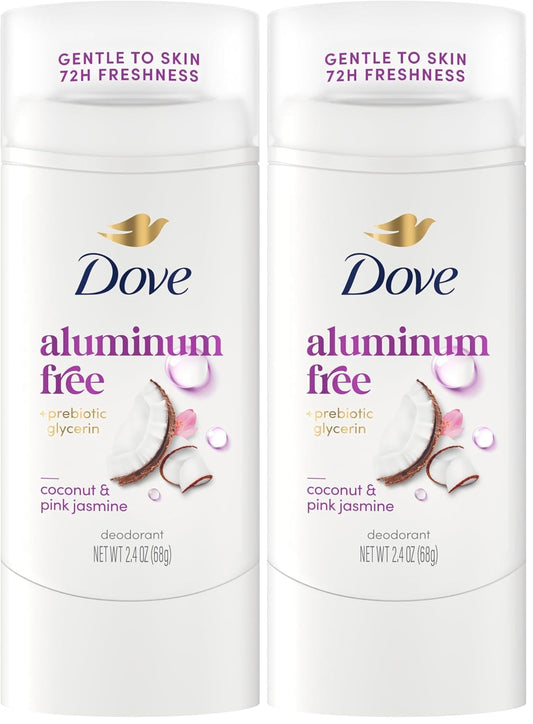 Dove Deodorant Stick for 72 Hour Odor Protection Coconut & Pink Jasmine Aluminum Free 2.4 oz (Pack of 2)