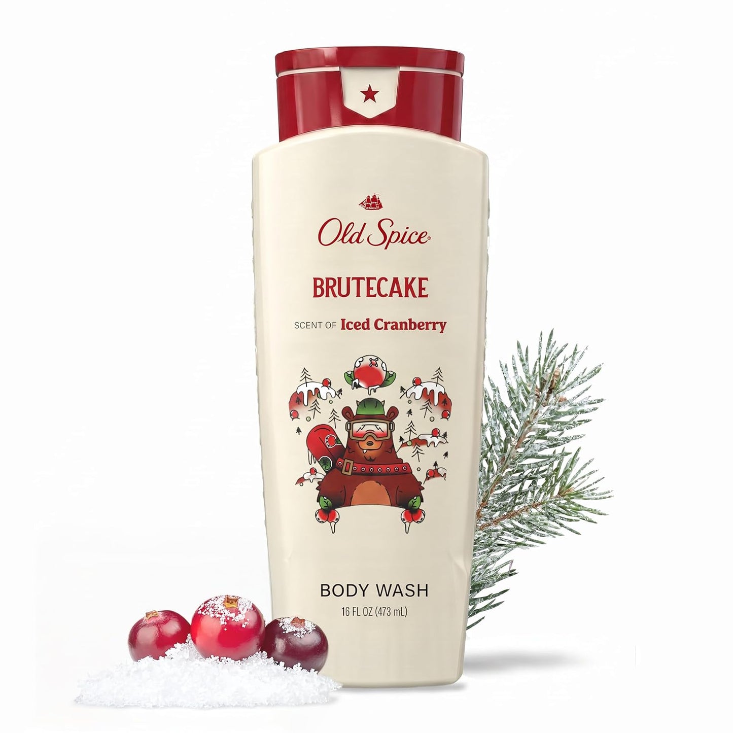 Old Spice Body Wash for Men, Holidudes Holiday Edition, 24/7 Holiday Freshness, Lasting Scent and Rich Lather, Stocking Stuffer, BruteCake with Iced Cranberry Scent, 16 oz